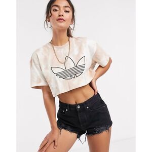 Adidas Women's crop tie dye T-shirt cropped top cream pink white M